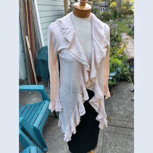 Duster cardigan: Linen, peach, ruffled. Size large - by Ralph Lauren